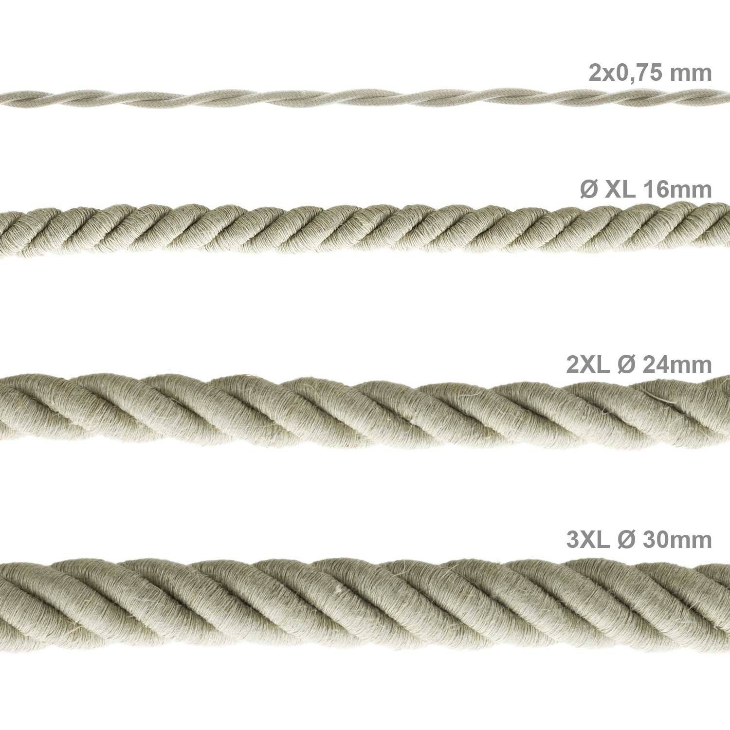 Cablu electric XL, cablu electric 3x0,75. Înveliș din țesătură de in natural. Diametru de 16mm.