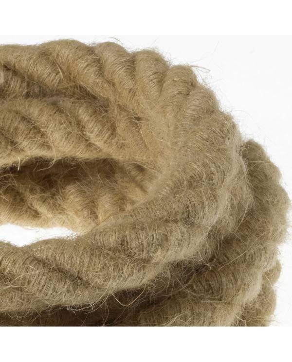 Electrische 2XL touwkabel, 3 x 0,75 mm. Binnenkabels bedekt met textiel en jute. Diameter 24 mm.