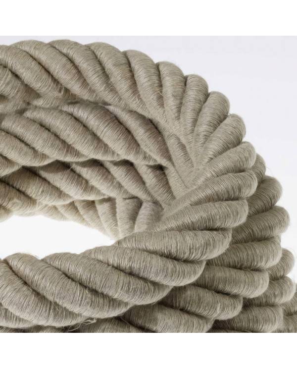 3XL electrical cord, electrical cable 3x0,75. Natural linen fabric covering. Diameter 30mm.