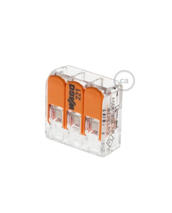 Anslutningsklämma för 3 anslutningar. Transparent/Orange.