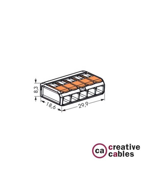 Anslutningsklämma för 5 anslutningar. Transparent/Orange.