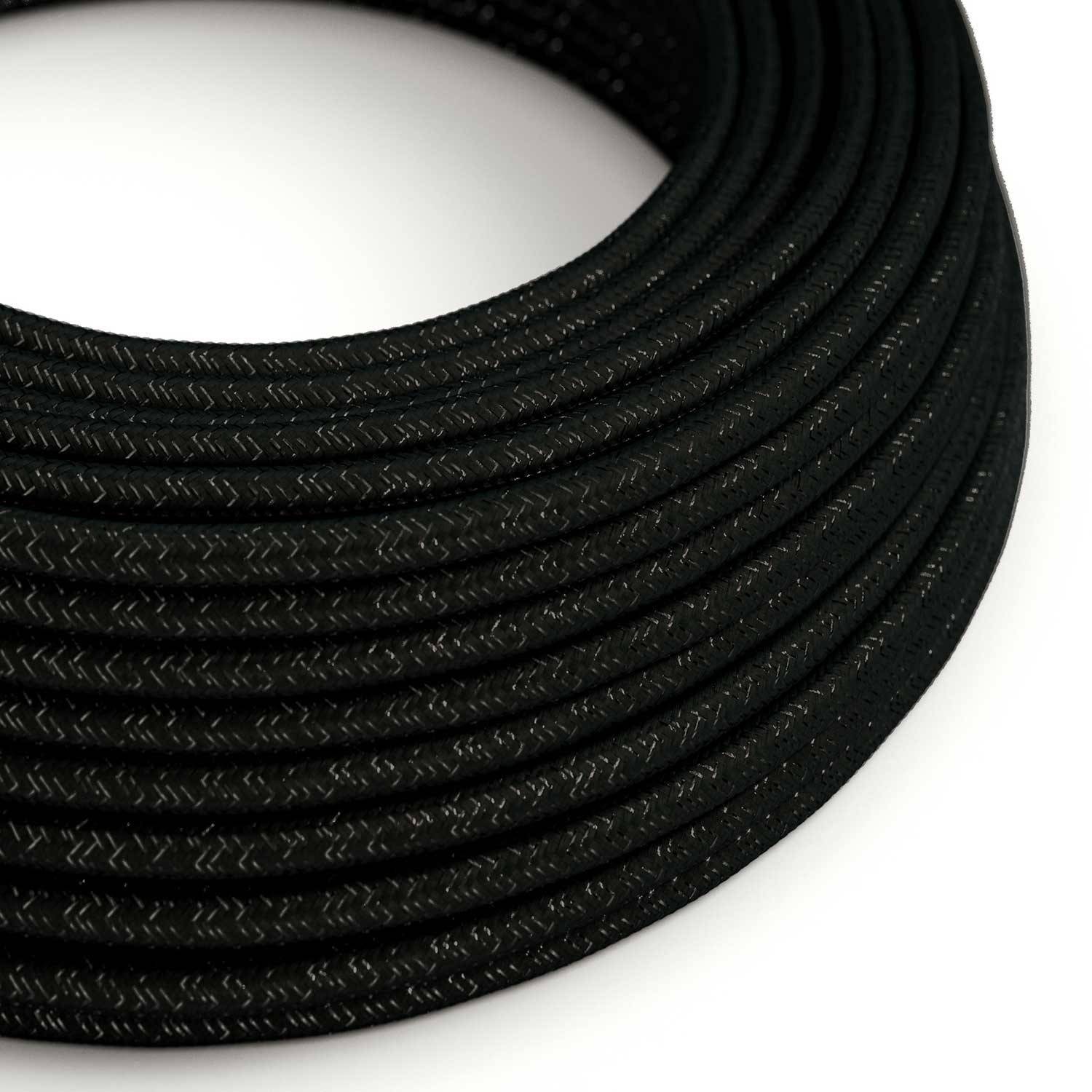 Cablu textil negru lucios cu sclipici - Originalul Creative-Cables - RL04 rotund 2x0.75mm / 3x0.75mm