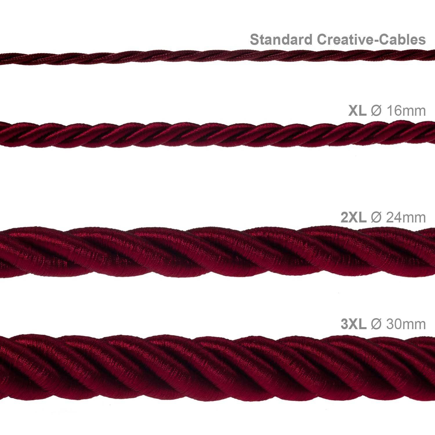 Električno uže XL, kabel 3x0,75 prekriven bordo sjajnim tekstilom. Promjer: 16mm.