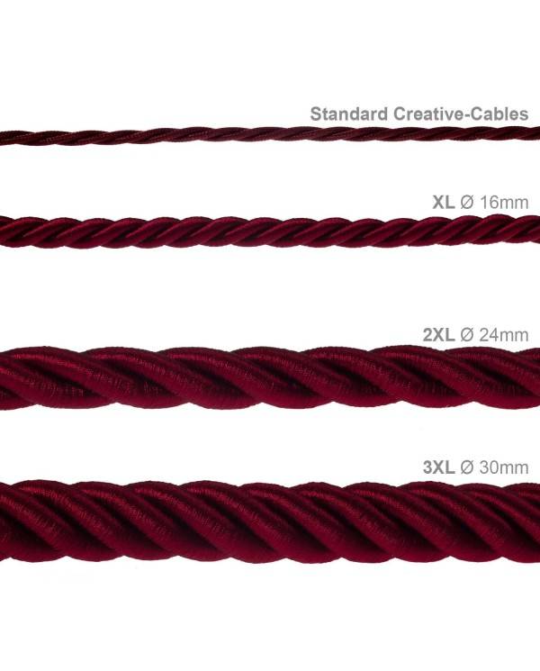 Električno uže XL, kabel 3x0,75 prekriven bordo sjajnim tekstilom. Promjer: 16mm.