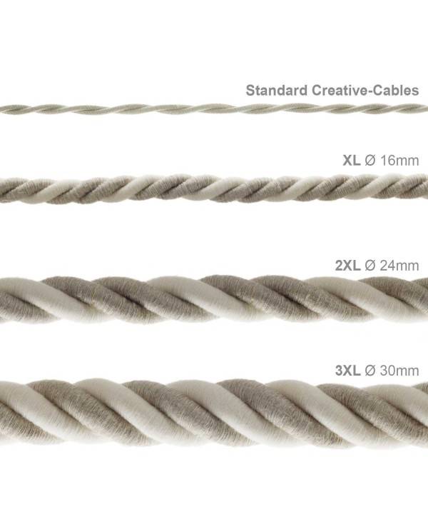 XL electrical cord, electrical cable 3x0,75. Natural linen and raw cotton fabric covering. Diameter 16mm.