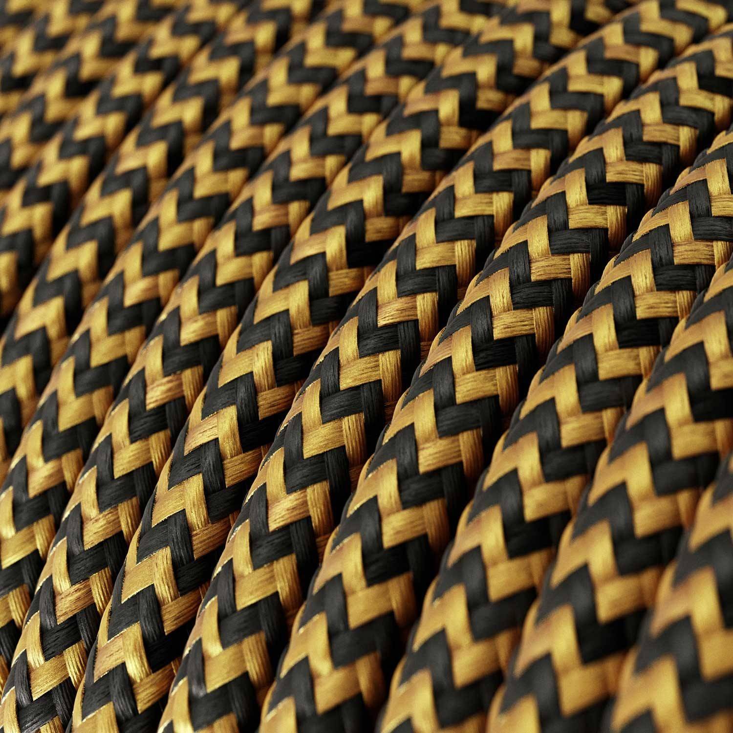 Glossy Gold and Charcoal Black ZigZag Textile Cable - The Original Creative-Cables - RZ24 round 2x0.75mm / 3x0.75mm