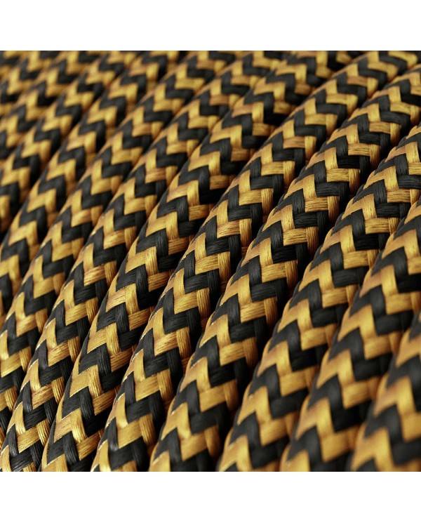 Glossy Gold and Charcoal Black ZigZag Textile Cable - The Original Creative-Cables - RZ24 round 2x0.75mm / 3x0.75mm