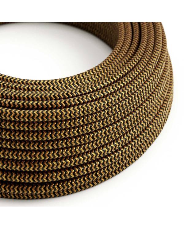 Glossy Gold and Charcoal Black ZigZag Textile Cable - The Original Creative-Cables - RZ24 round 2x0.75mm / 3x0.75mm