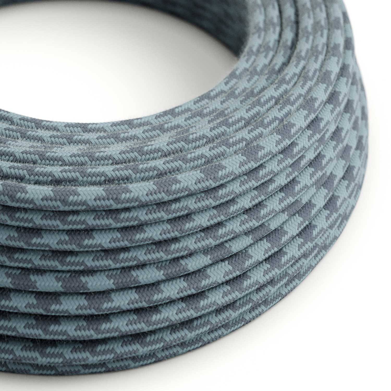 Textilkabel, grau-blau Hahnentrittmuster, aus Baumwolle - Das Original von Creative-Cables - RP25 rund 2x0.75mm / 3x0.75mm