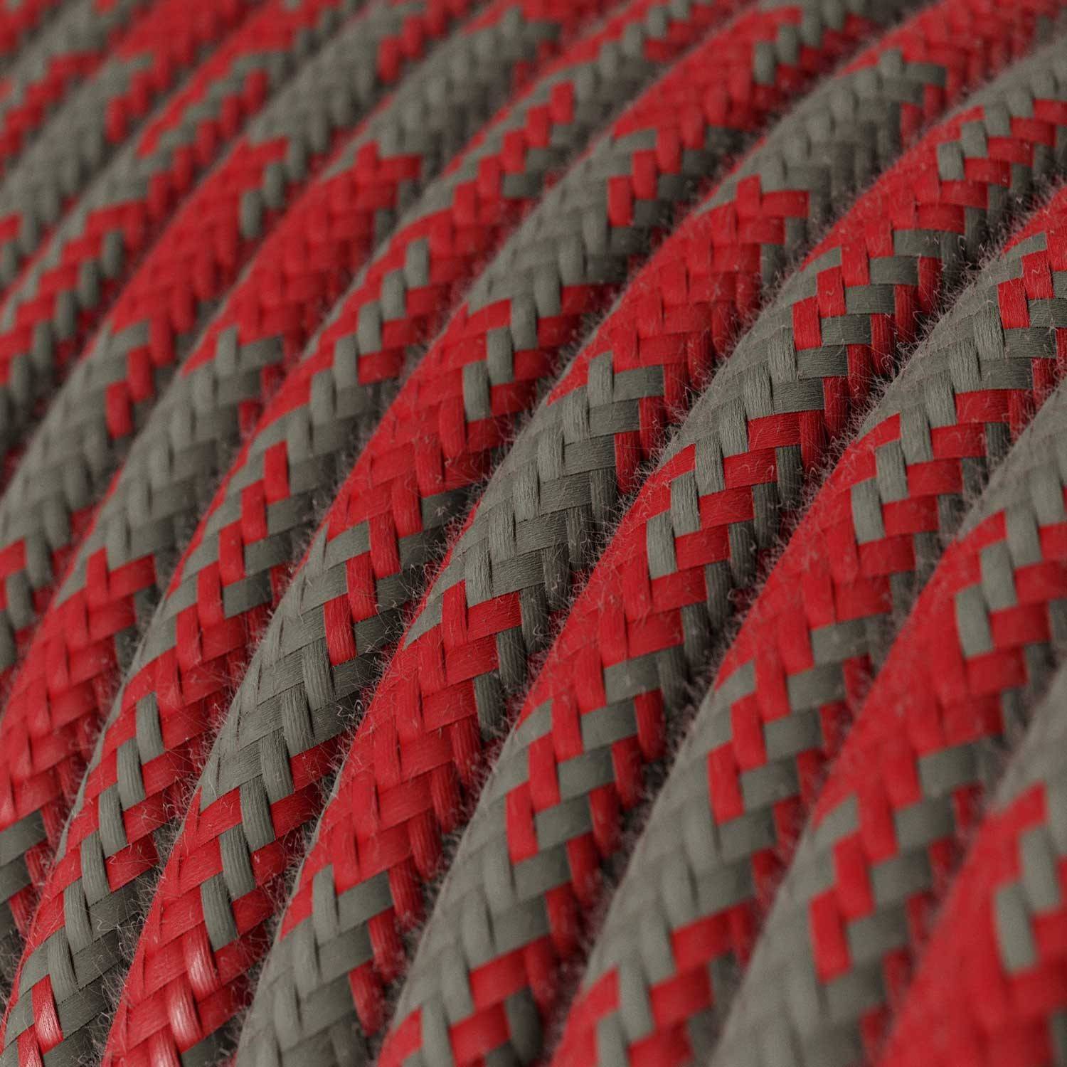 Cablu textil Cotton Fire Red and Grey Houndstooth - The Original Creative-Cables - RP28 rotund 2x0.75mm / 3x0.75mm