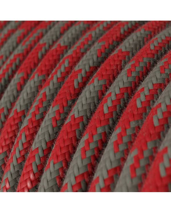 Cotton Fire Red and Grey Houndstooth Textile Cable - The Original Creative-Cables - RP28 round 2x0.75mm / 3x0.75mm