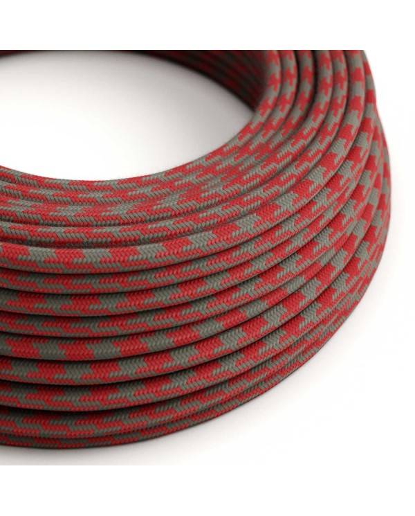 Cablu textil Cotton Fire Red and Grey Houndstooth - The Original Creative-Cables - RP28 rotund 2x0.75mm / 3x0.75mm