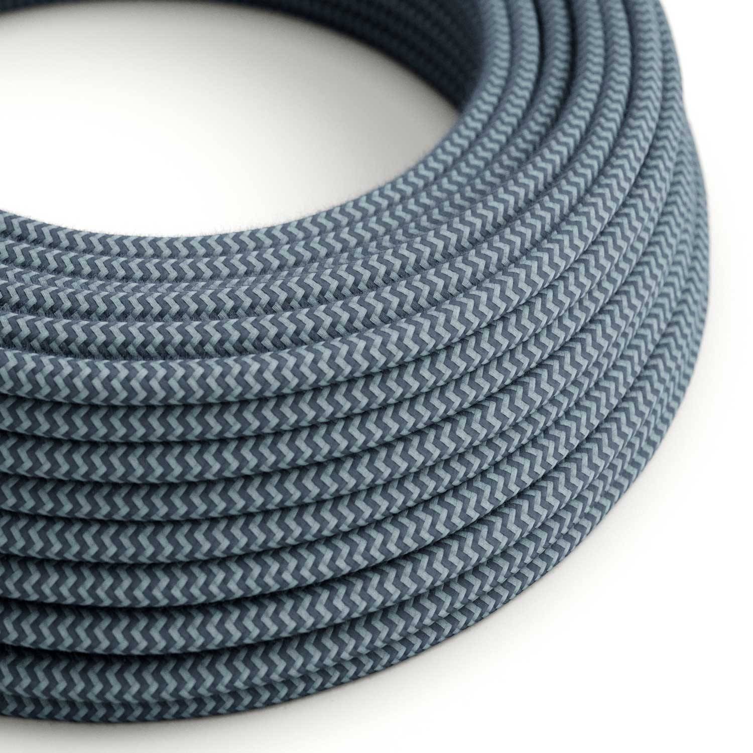 Cablul textil din bumbac, gri piatră și albastru ocean - Originalul Creative-Cables - RZ25 rotund 2x0.75mm / 3x0.75mm