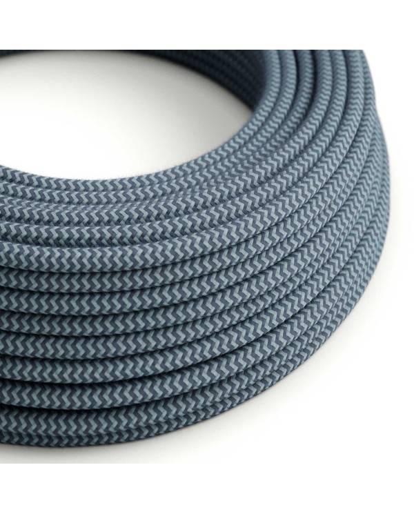 Cablul textil din bumbac, gri piatră și albastru ocean - Originalul Creative-Cables - RZ25 rotund 2x0.75mm / 3x0.75mm