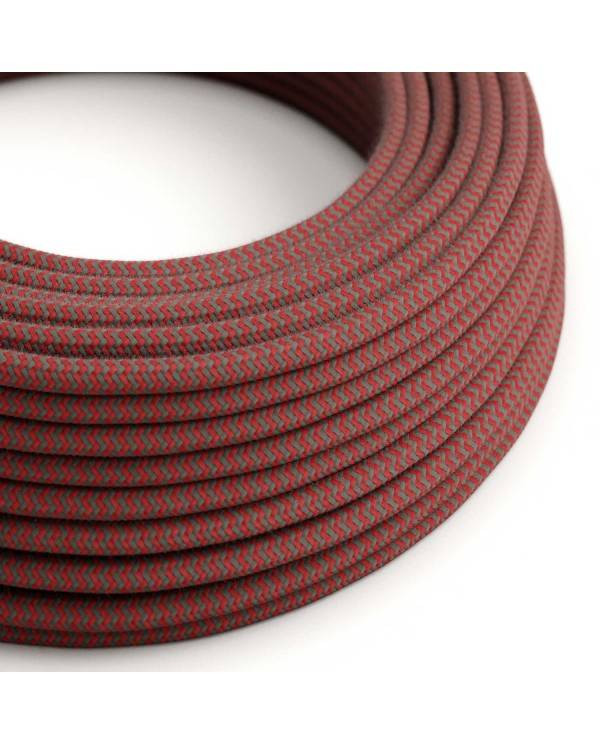 Cablu textil de bumbac roșu inflamat și gri de piatră - Creative-Cables Original - rotund RZ28 2x0.75mm / 3x0.75mm