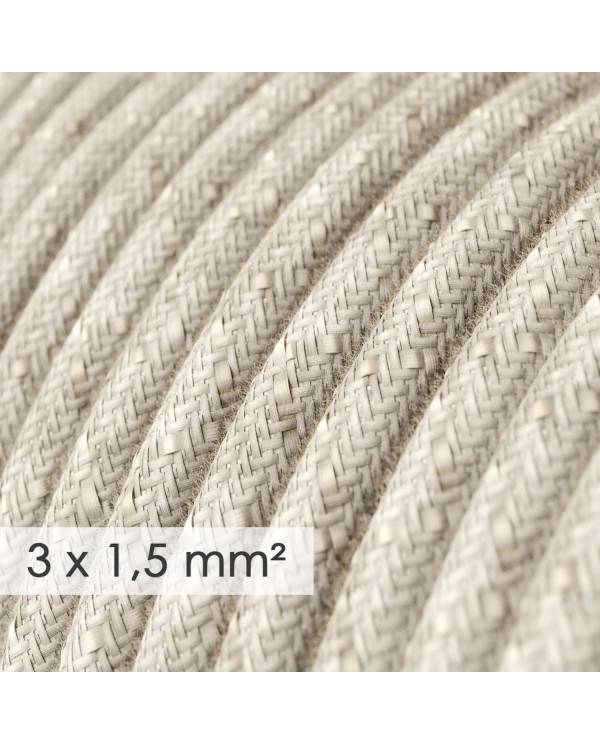 Cablu electric cu secțiune mare de 3x1,50 rotund - acoperit cu material textil natural neutru RN01