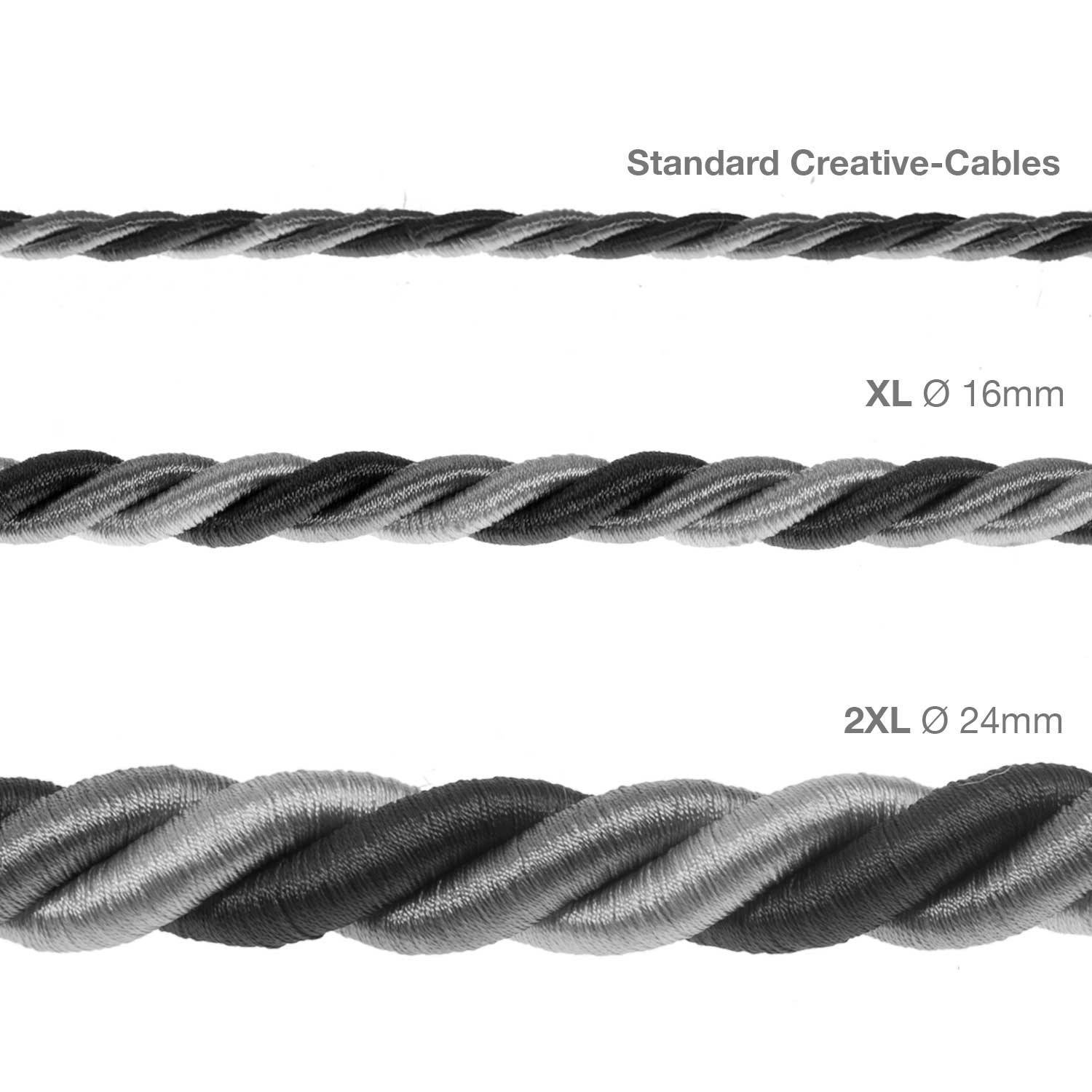 Cablu electric XL, cablu electric 3x0,75. Înveliș din material textil strălucitor Orleans. Diametru de 16mm.