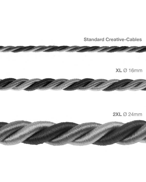 Cordão elétrico XL, cabo 3x0,75. Coberto por Tecido brilhante Orleans. Diâmetro 16 mm.