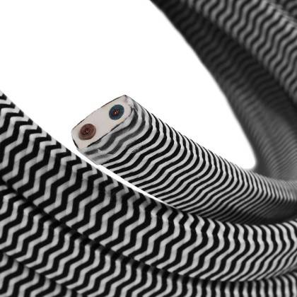 Electric cable for String Lights, covered by Rayon fabric ZigZag White-Black CZ04