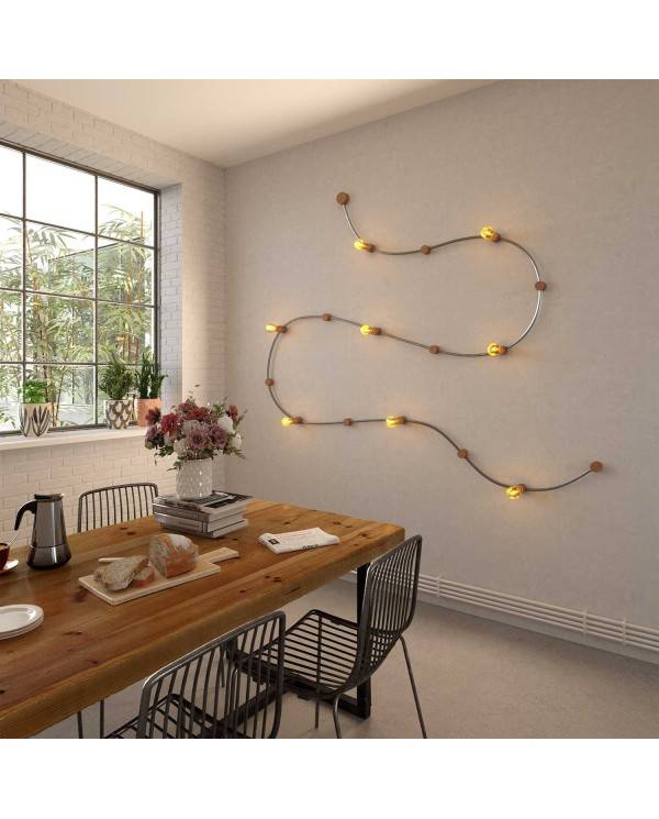 Textilkabel för String Lights, täckt av viskostyg, Svart-vit sicksack RZ04