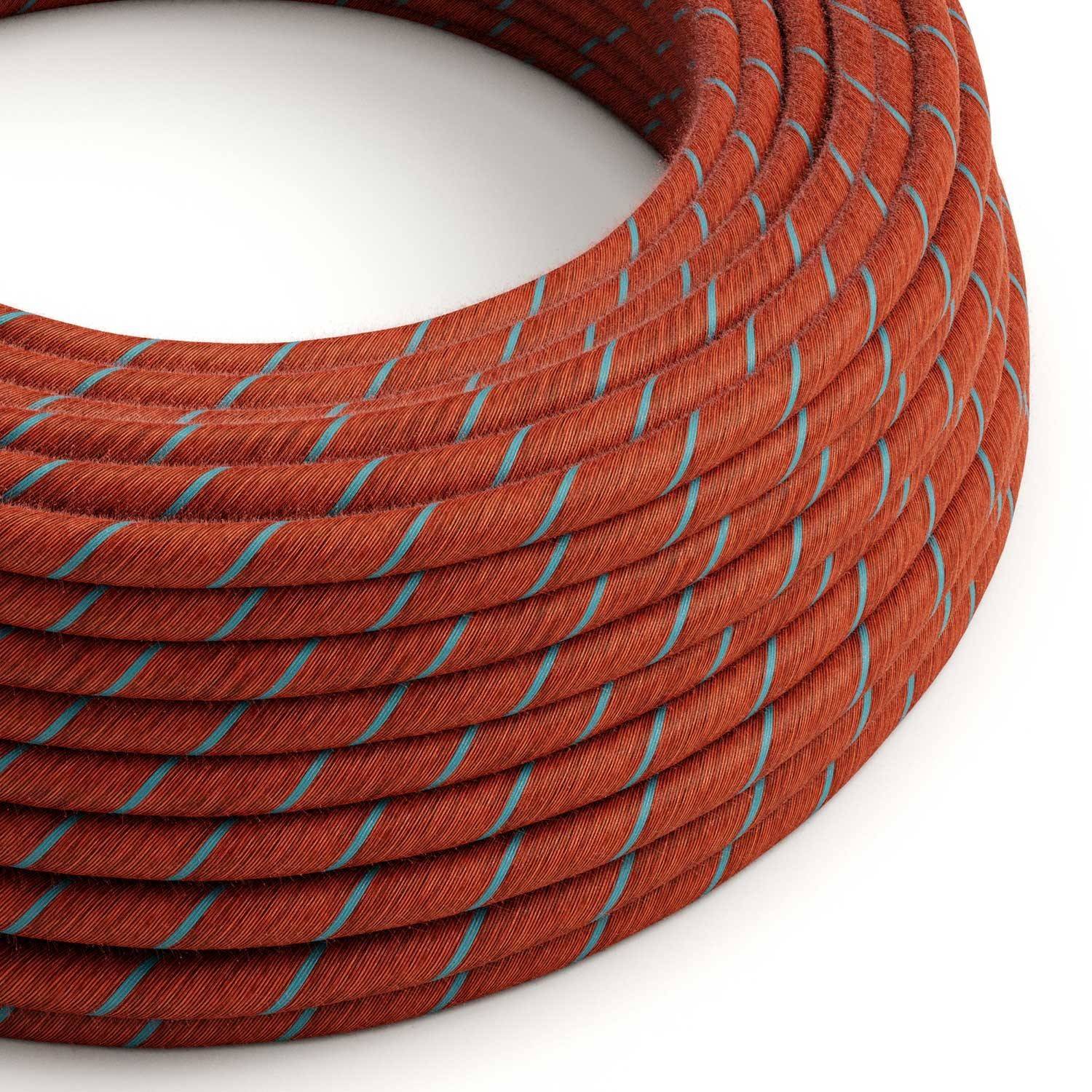 Cablu textil din bumbac cărămiziu și albastru deschis Vertigo - Creative-Cables Original - ERC36 rotund 2x0.75mm 3x0.75mm