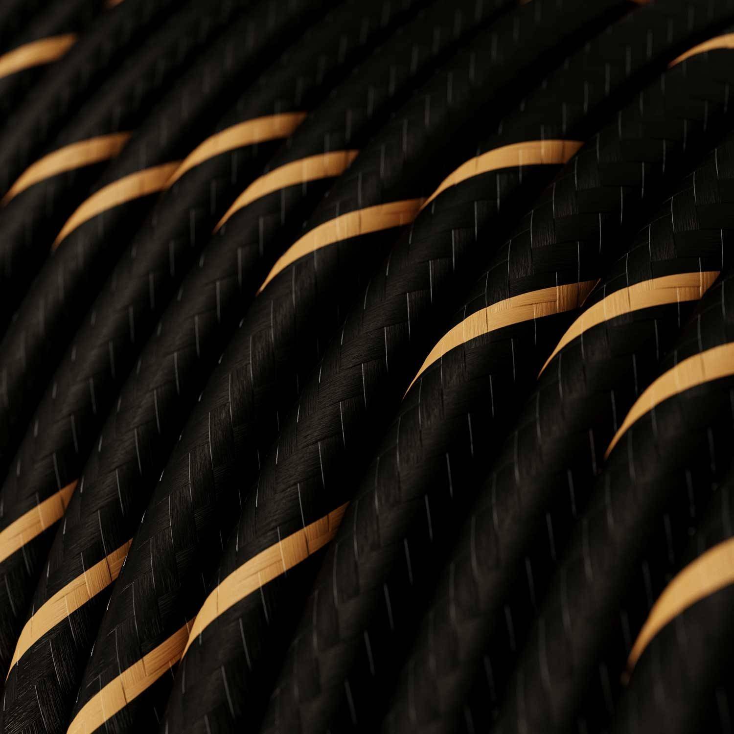 Cablu textil Vertigo lucios negru și auriu - Originalul Creative-Cables - ERM42 rotund 2x0.75mm / 3x0.75mm