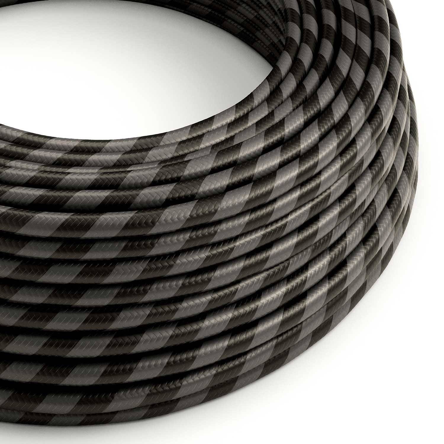 Cablu textil Vertigo lucios în nuanțe de grafit și negru cărbune - Originalul Creative-Cables - ERM54 rotund 2x0.75mm / 3x0.75mm