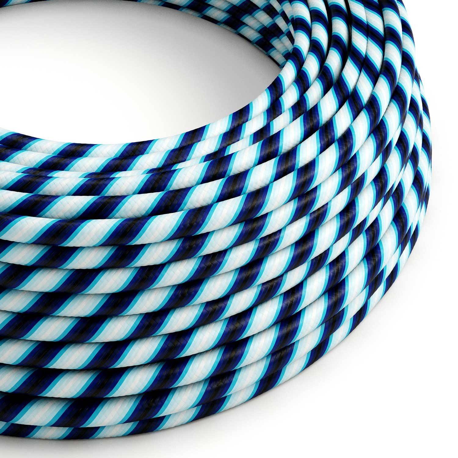 Cablu textil Glossy Blue Regimental Vertigo - Creative-Cables Original - ERM60 rotund 2x0.75mm / 3x0.75mm