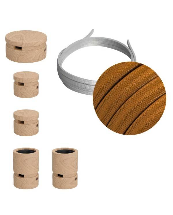 Zestaw systemu Filé Wiggle - z 3 mm łańcuchem świetlnym i 5 drewnianymi uchwytami do wnętrz