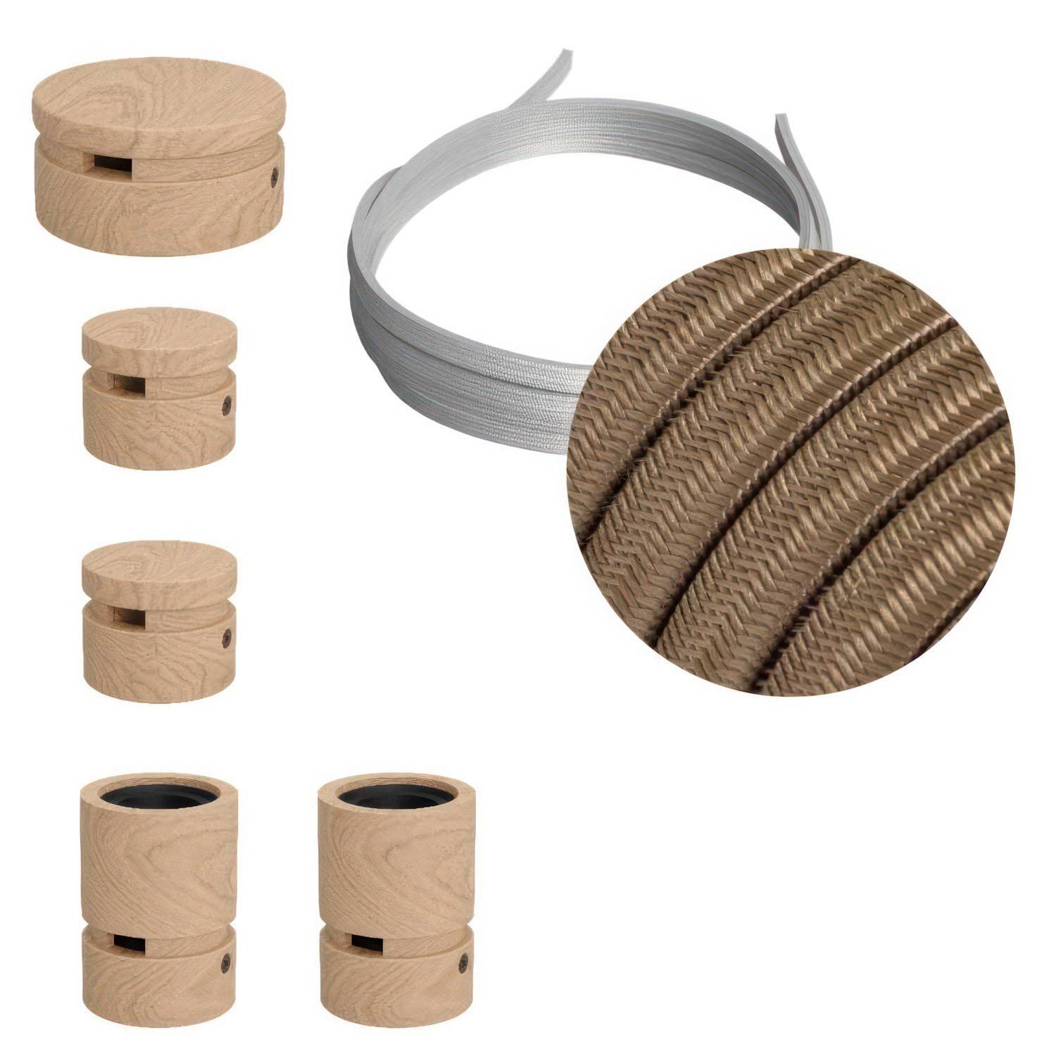 Kit Wiggle Filé System - con 3m cable textil guirnalda y 5 accesorios de madera