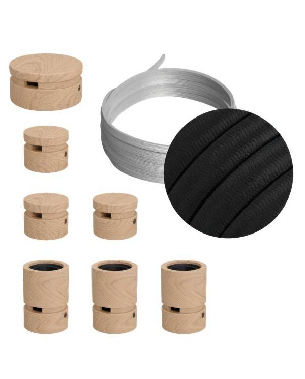 Kit Linear Filé System - con 5m cable textil guirnalda y 7 accesorios de madera