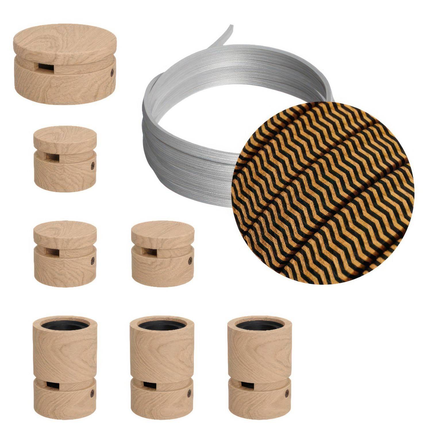 Kit Linear Filé System - con 5m cable textil guirnalda y 7 accesorios de madera