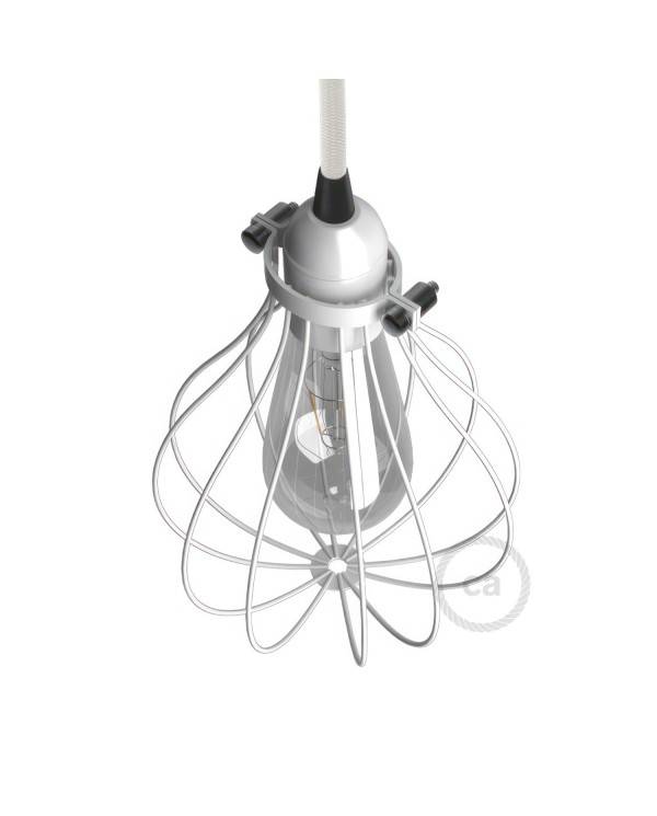 Lampa metalică cu sârmă pentru bec cu intensitate reglabilă și închidere cu guler ajustabil.