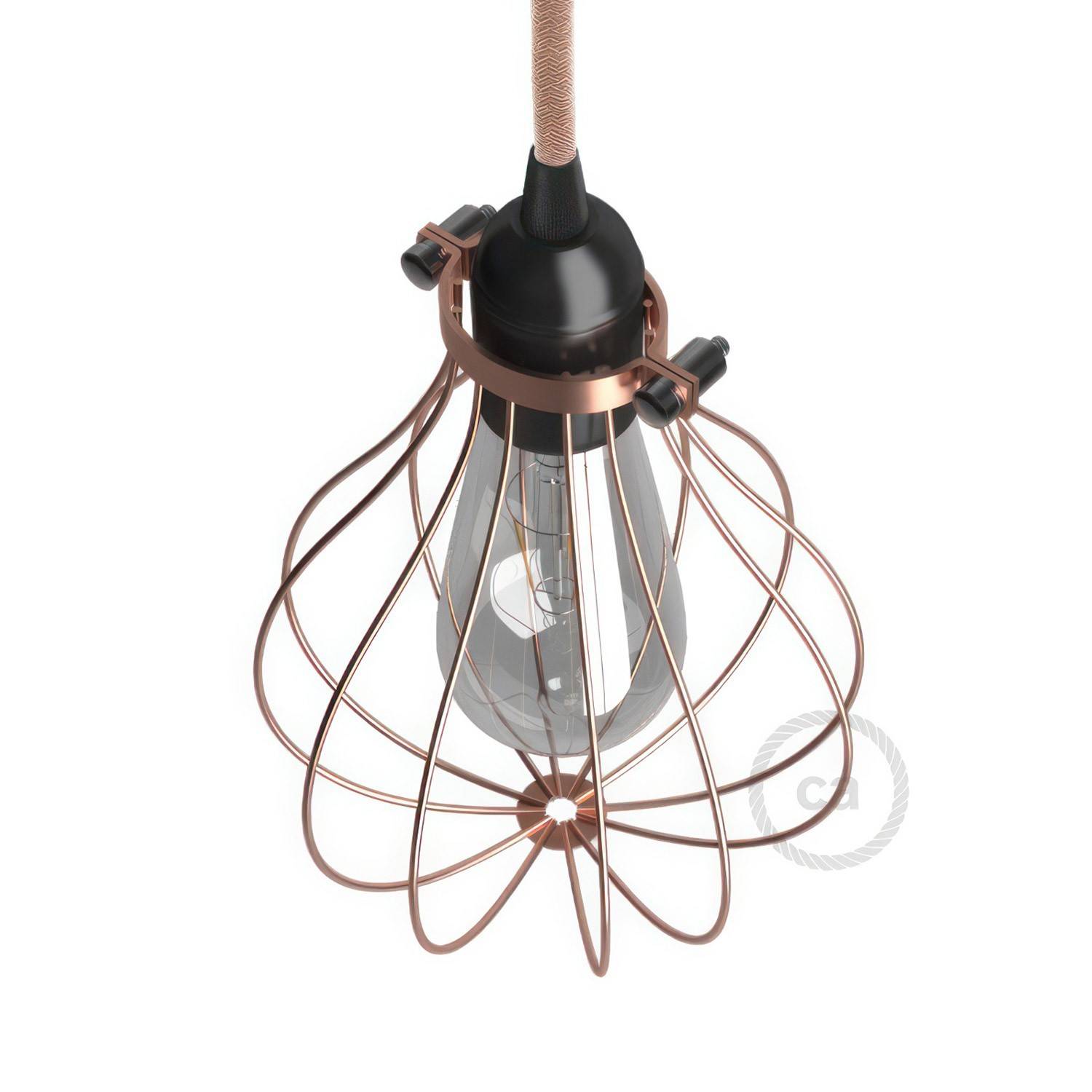 Naked light bulb cage metal lampshade Drop with adjustable collar closure