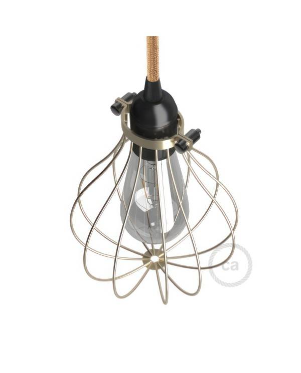 Lampa metalică cu sârmă pentru bec cu intensitate reglabilă și închidere cu guler ajustabil.