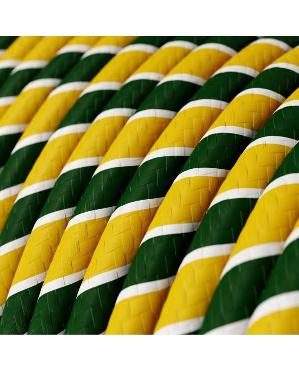 Glossy Green and Yellow Regimental Vertigo Textile Cable - The Original Creative-Cables - ERM69 round 2x0.75mm / 3x0.75mm