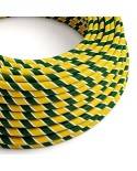 Glossy Green and Yellow Regimental Vertigo Textile Cable - The Original Creative-Cables - ERM69 round 2x0.75mm / 3x0.75mm