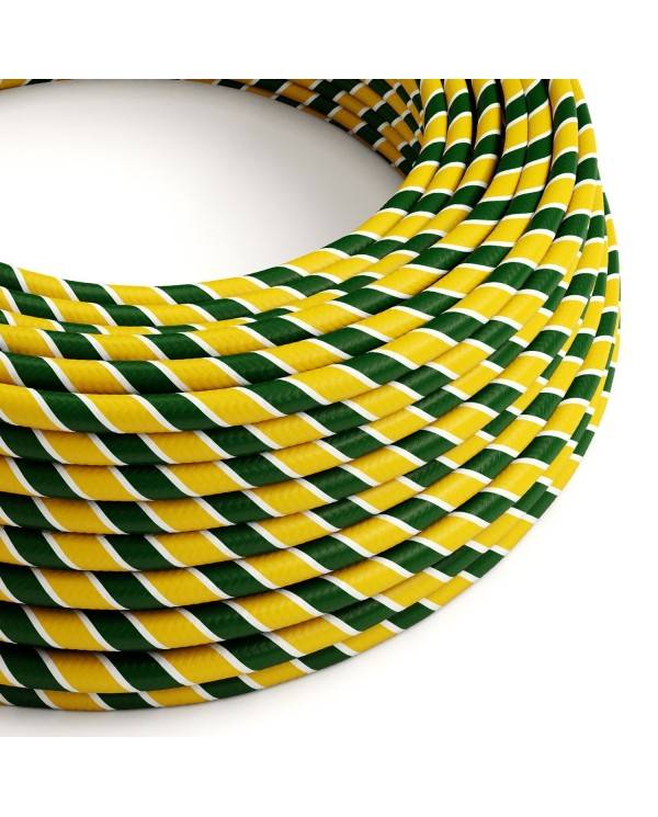 Cablu textil cu aspect lucios verde și galben Regimental Vertigo - Creative-Cables - ERM69 rotund 2x0.75mm / 3x0.75mm