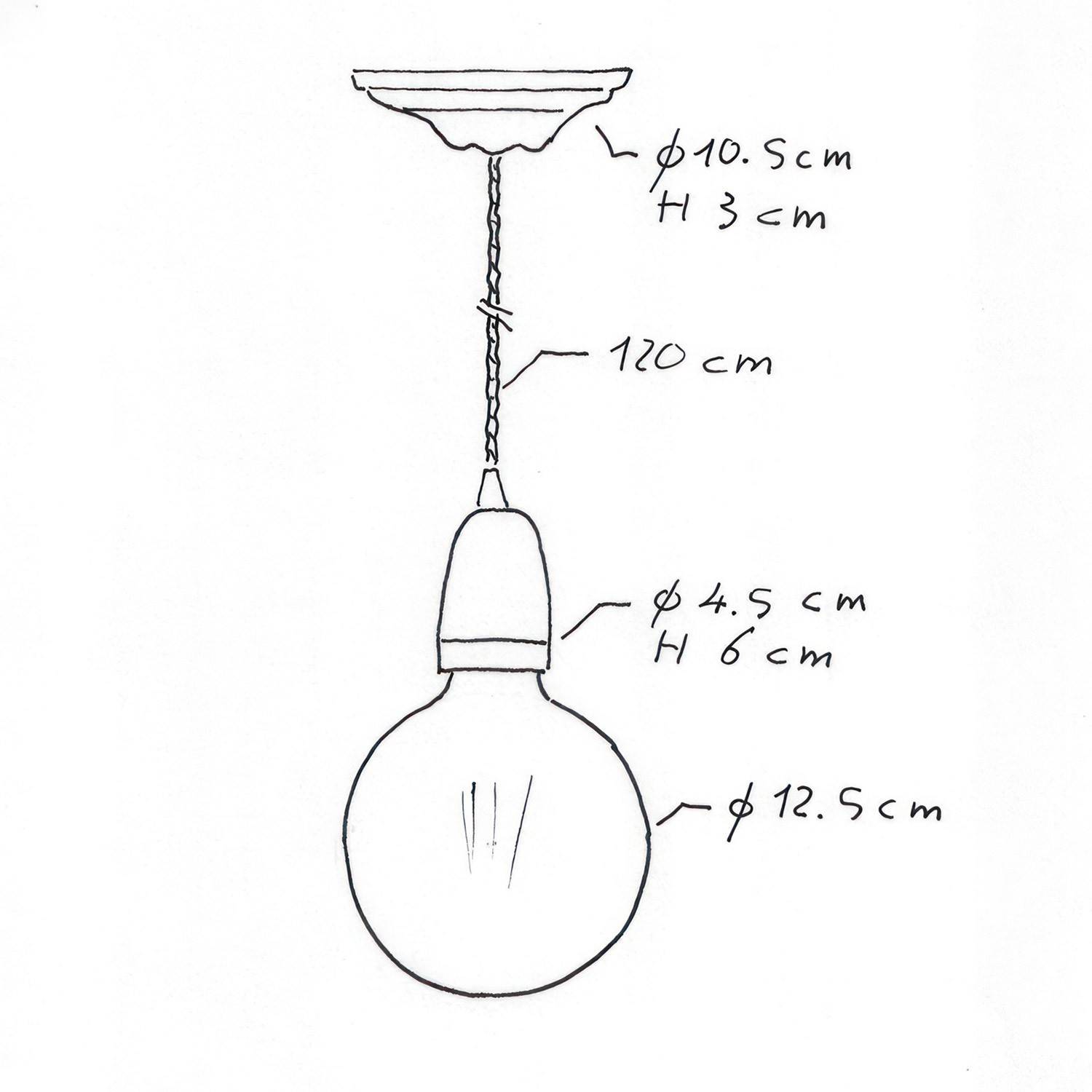 Lampa wisząca ze skręconym kablem w oplocie i porcelanowymi elementami - Made in Italy