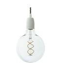 Pendant lamp with twisted textile cable and white porcelain details - Made in Italy