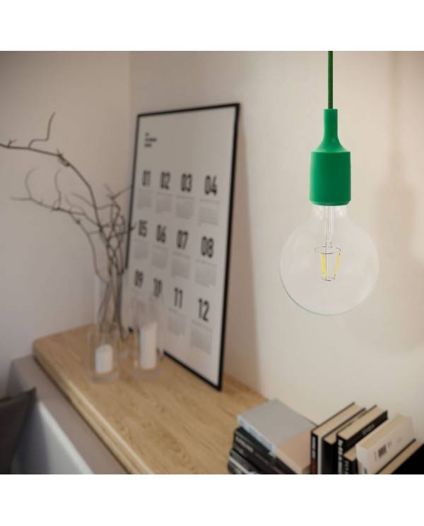 Pendant lamp with textile cable and silicone details - Made in Italy - Bulb included