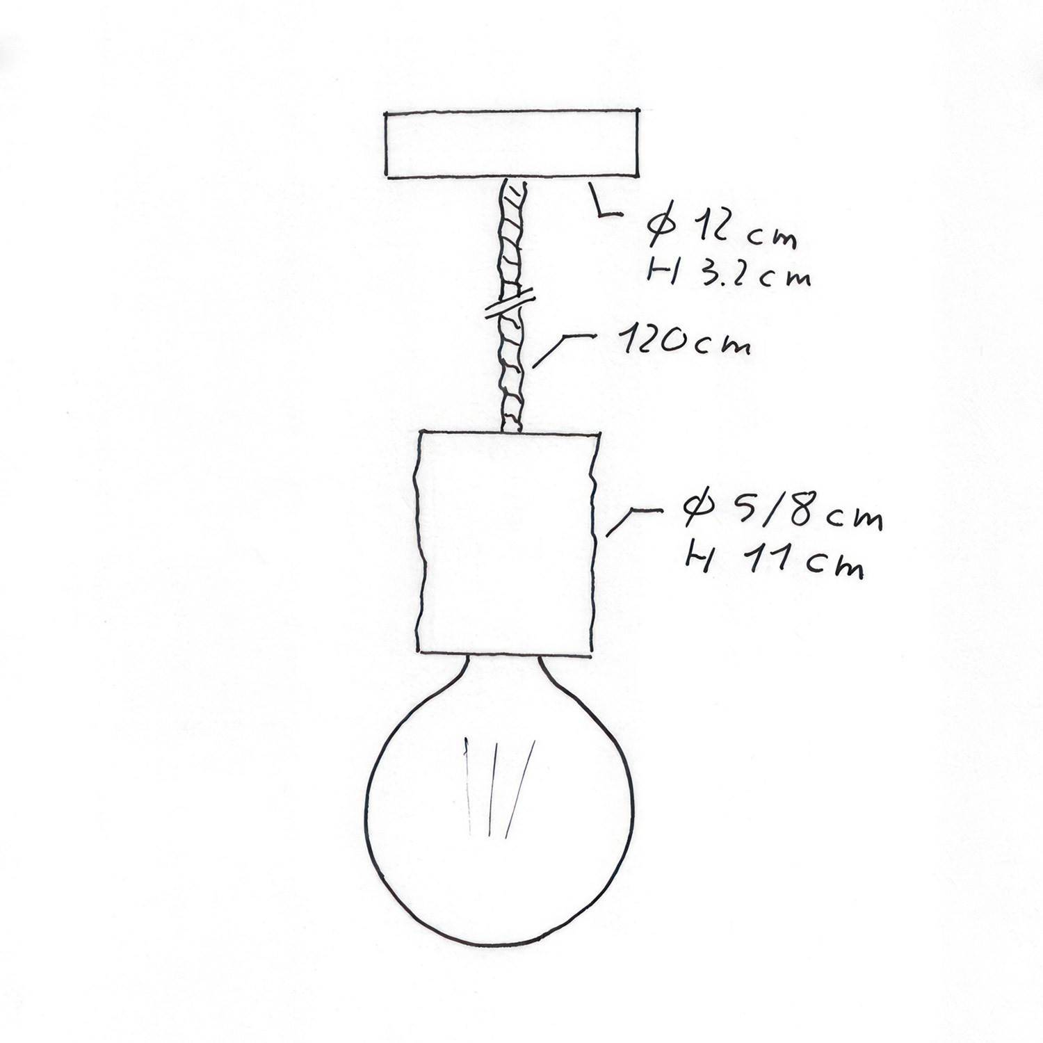 Lampa wisząca z przewodem liną XL i małą oprawką z naturalnego drewna z korą - Made in Italy