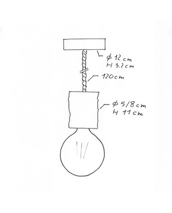 Lampa wisząca z przewodem liną XL i małą oprawką z naturalnego drewna z korą - Made in Italy