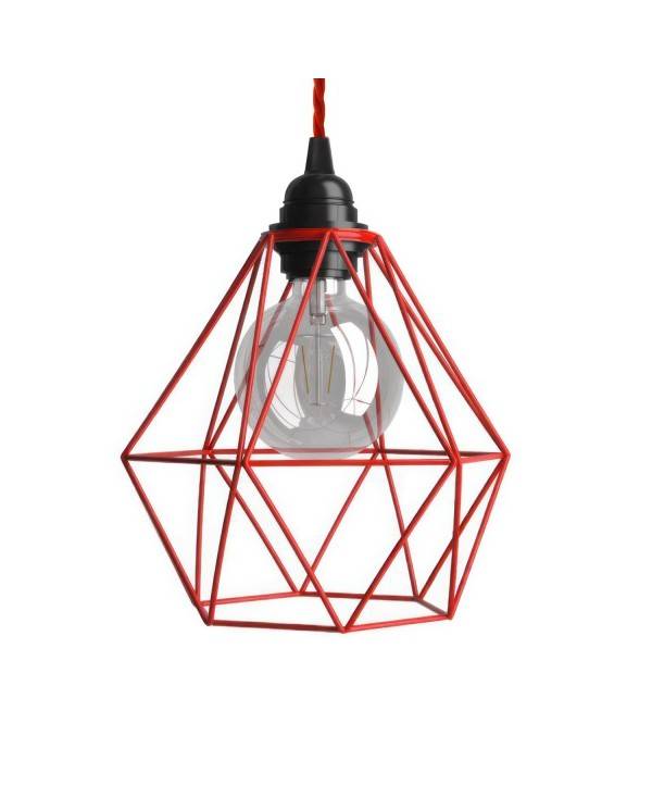 Lampa wisząca z kablem w oplocie, kloszem drucianym Diamond i metalowymi elementami - Made in Italy