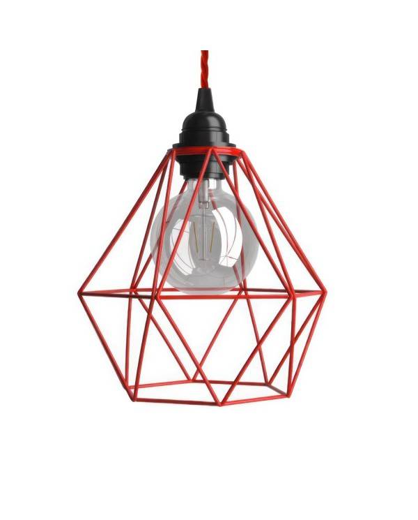 Závěsná lampa s textilním kabelem, stínidlovým rámem Diamant a kovovými detaily – Vyrobeno v Itálii