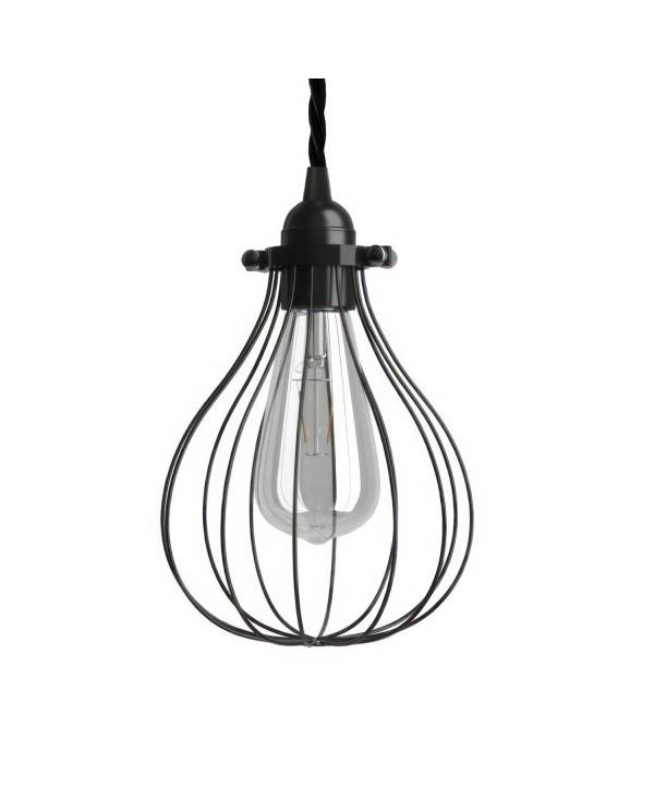 Lampa wisząca z kablem w oplocie, kloszem Drop cage i metalowymi elementami - Made in Italy