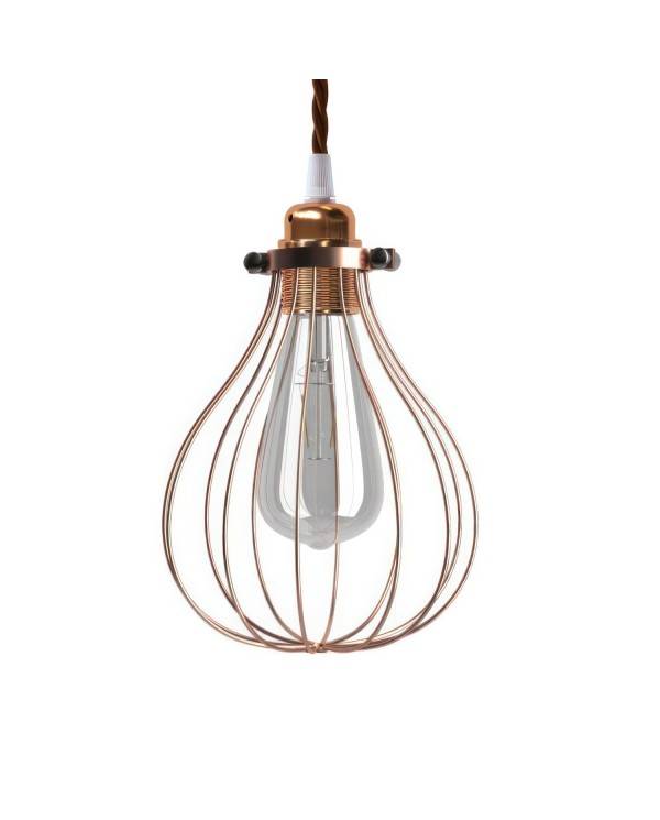 Závěsná lampa s textilním kabelem, stínidlovým rámem Kapka a kovovými detaily – Vyrobeno v Itálii