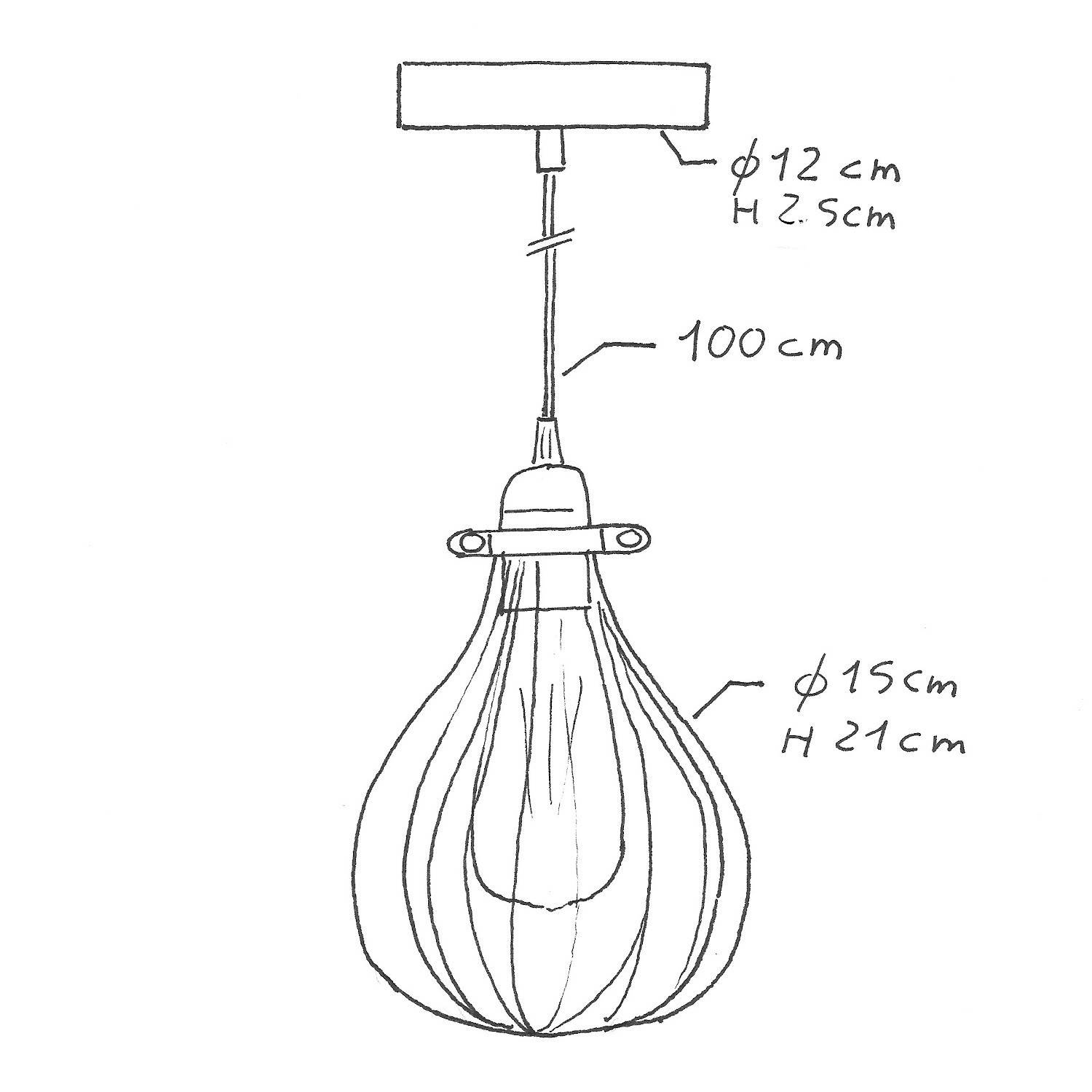 Hanglamp vervaardigd in Italië met textiel kabel, Drop cage kap en metalen afwerking