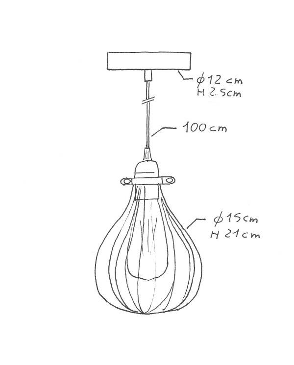 Lampa wisząca z kablem w oplocie, kloszem Drop cage i metalowymi elementami - Made in Italy