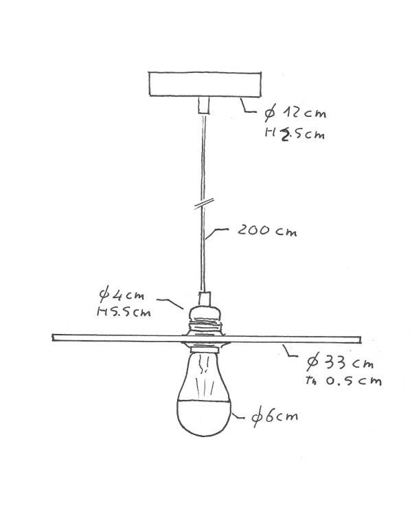 Pendelleuchte inklusive Glühbirne, Textilkabel, doppelseitigem UFO-Lampenschirm aus Holz und Metall-Zubehör - Made in Italy